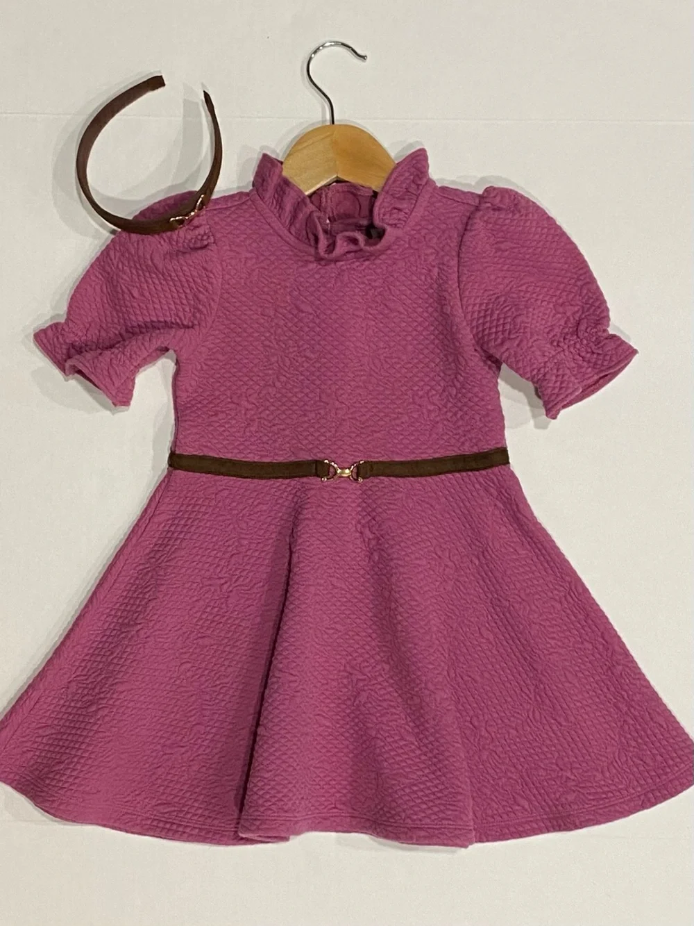 Janie and Jack Girls Mauve Quilted Equestrian Dress and Headband Size 3